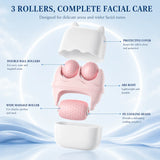 3 Roller Ice Face Roller Cooling Facial Massager with Cat Ear Storage Case Reduce Puffiness Jawline Neck Eye Skincare Massage To