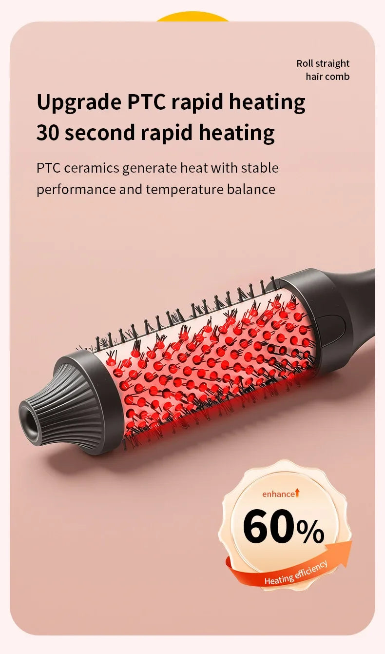 Fluffy Comb Straight Hair Curling and Straightening Dual Purpose Curling Brush PTC Heating Red Light Hair Care Curling Iron