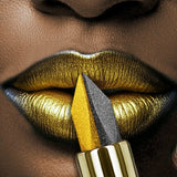 1pc Two-tone Color Glitter Lipstick Non-stick Cup Matte Black&yellow Lip or Eye Makeup Diamond Lipstick or for Eye Shadow Gifts
