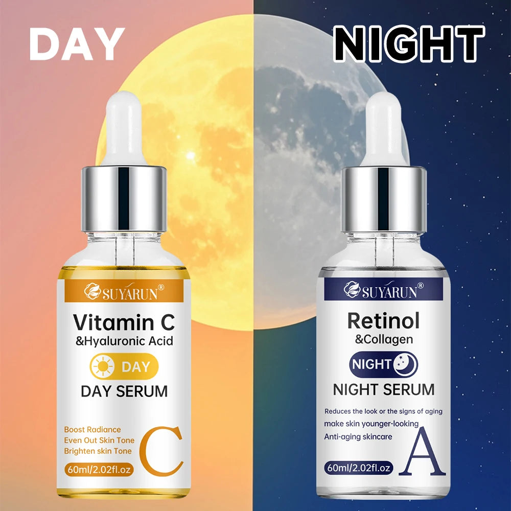 SUYARUN Day Vitamin C Night Retinol Serum - Brightening & Anti-Aging | 2-in-1 Formula for Skin Repair | All Skin Types.