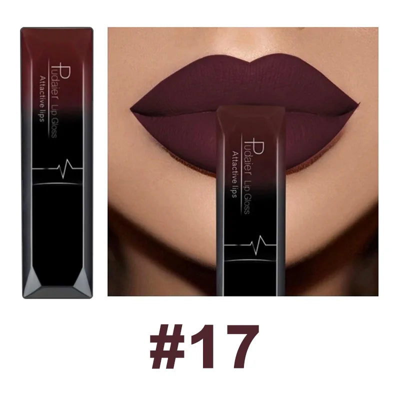 Pudaier 21 Color Lip Gloss Waterproof Matte Liquid Lipstick Moisturizing Lip Gloss Lip Makeup Beauty Cosmetics