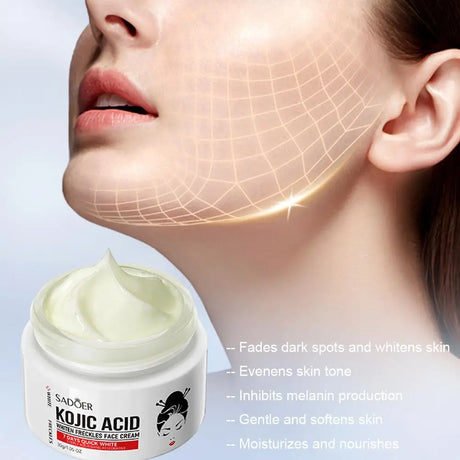 SADDER Kojic Acid Face Cream for Dark Spots Freckles Skin Care with Vitamin C, Whitening Treatment, Overnight Repair Moisturizer