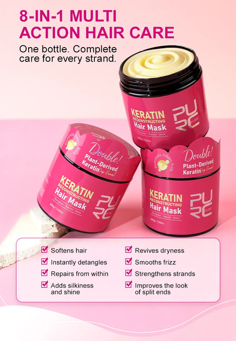 PURC Keratin Reconstruction Hair Mask Smoothing Softness Reduces Dryness Frizz Collagen Nourish Hair Conditioner 200g