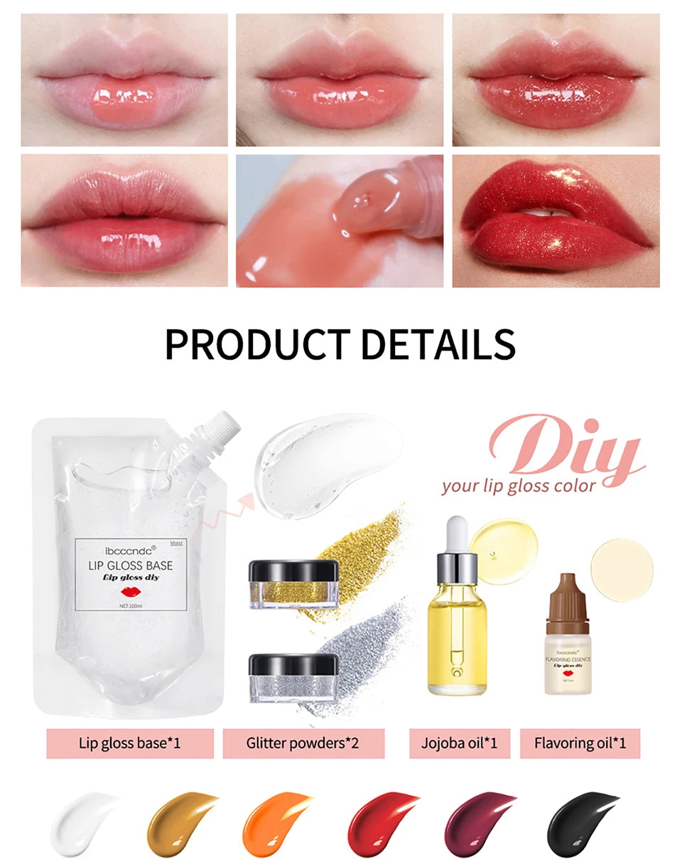 DIY Lip Gloss Making Kit Moisturizing Lip Gloss Base Diy Raw Material Tool Kit Shiny Glitter Lip Tints Glaze Handmade Cosmetic