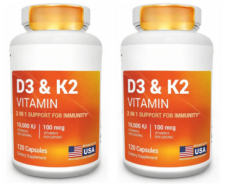 D3 K2 MK-7 Vitamin Supplement Capsules with Magnesium Zinc B6 and MCT Powder, 120 Count, Adult Daily Wellness Support