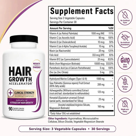 Hair Skin Nails Support Vitamins with Biotin Collagen Saw Palmetto 10000mcg Biotin Vegan Capsules Beauty Nutrition Formula