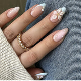 24pcs wearable false nail kit, randomly shipped; almond-shaped pearl starlight false nails; artistic flower press-on nails.