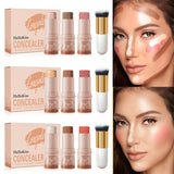 4pcs Set of Contour Stick, Highlight Stick, Blush Stick, Contour Brush, Shapes the Face Contour, Non-Greasy, Waterproof