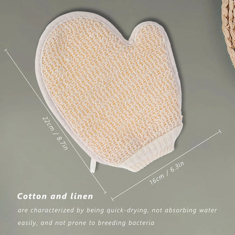2-in-1 Body Scrub Shower Glove, 1 Piece Natural Cotton Linen Gentle Exfoliating Scrubber With Mesh Texture For Home Spa