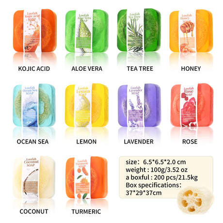 S+100g natural organic aloe vera luffa soap lemon whitening facial shower gel oil control moisturizing skincare luffa soap