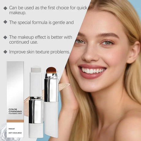 2-in-1 Color-Changing Foundation Stick Liquid Lightweight Moisturizing Brightening Foundation Color Changing For All Skin Types