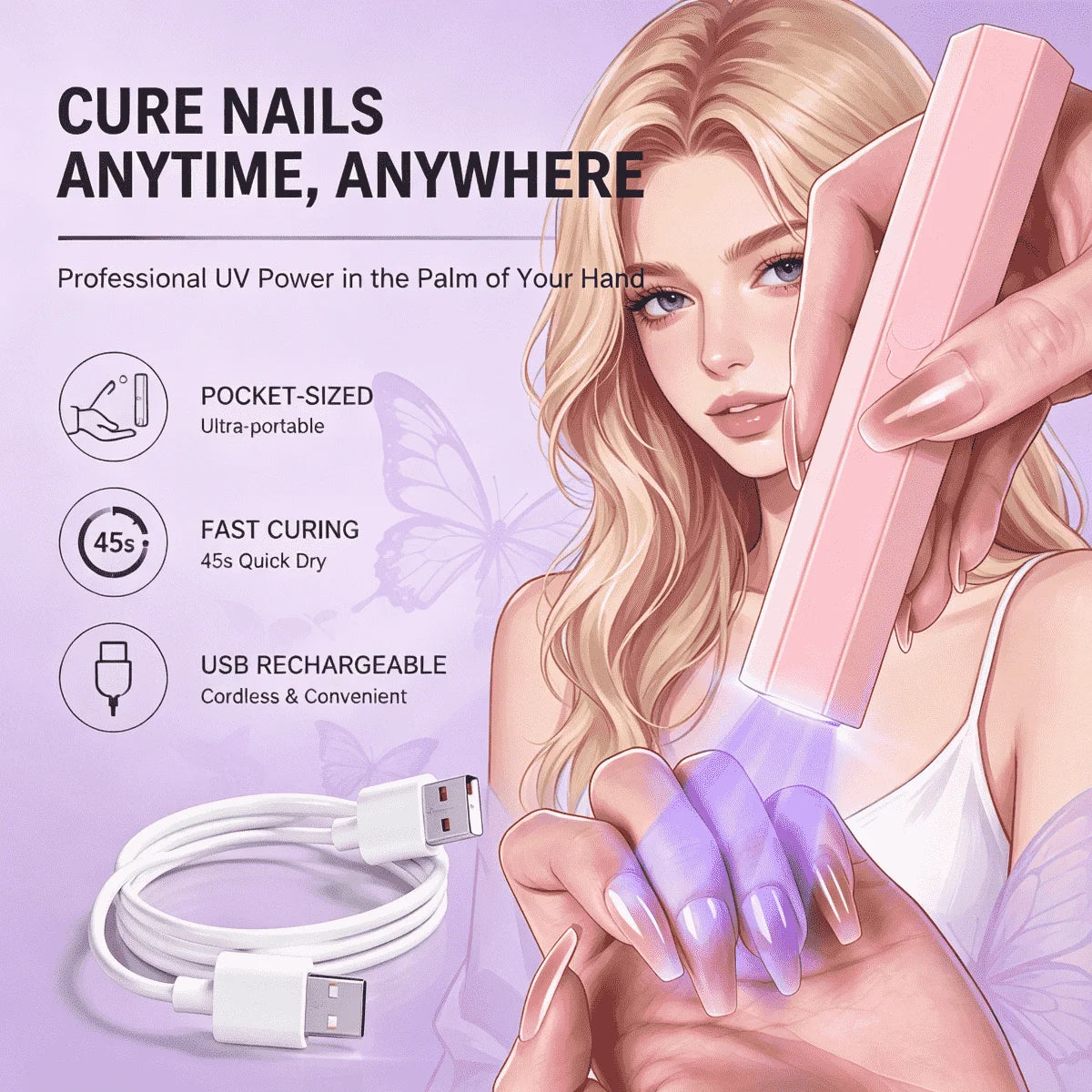 Handheld Nail UV Lamp With Screen Display, Suitable For Gel Manicure, Mini Nail Lamp, Portable LED Nail Dryer, USB Nail Curing Machine, Quick Curing Nail & Foot Care Tool