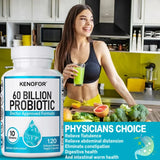 60 Billion CFU Probiotic Capsules with 10 Strains and Organic Prebiotic Fiber, Daily Digestive Wellness Supplement, 120 Count