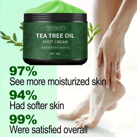 YUITIKUE Tea Tree Foot Cream 60g - 97%! Clinical Proof, Deeply Moisturizes & Soothes Feet, with Vitamin E, Aloe & Peppermint
