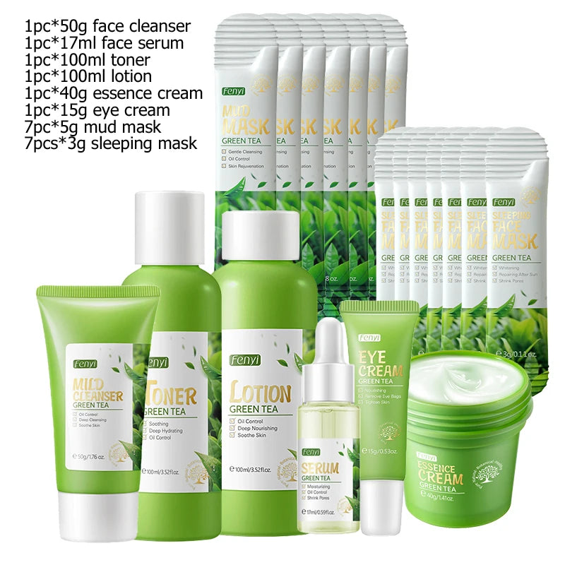 Green Tea Skin Care Kit Korean Cosmetic Moisturizing Exfoliate Beauty Face Care Set For Women Sakura Products kit