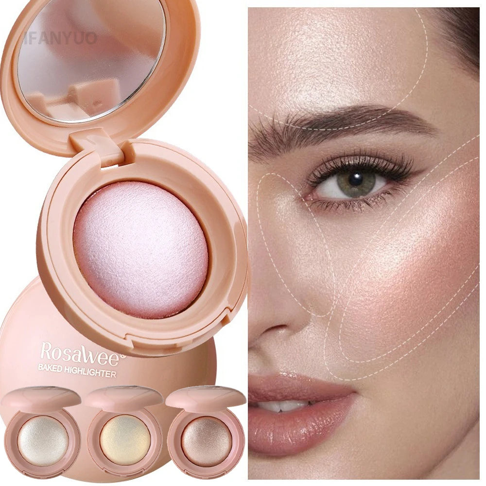 3D Face Highlighter Powder Instant Silky Baked Shimmer Illuminator Makeup Natural Glossy Brighten Contouring Glitter High Gloss
