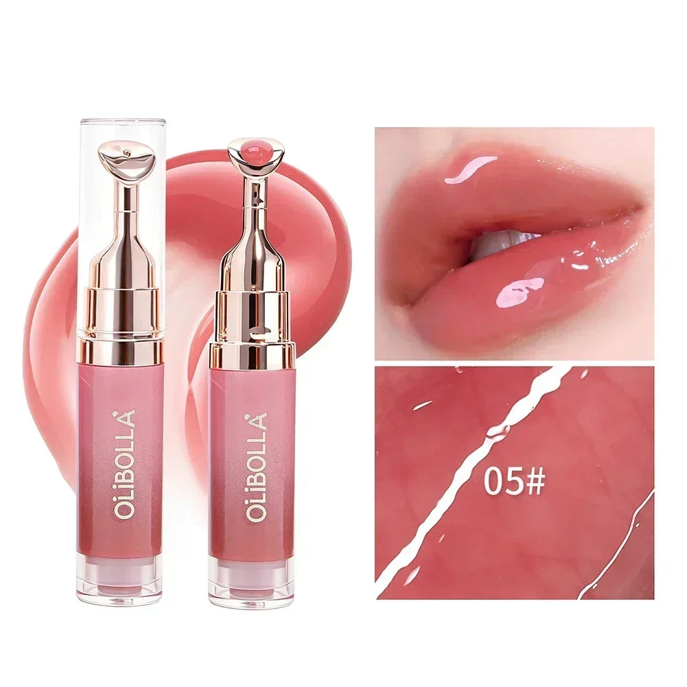 Lip Repair Plumping Lip Gloss, Metal Massage Wand Hydrating Mirror Glass Lip Oil, Waterproof Non-sticky Shiny Lip Tint