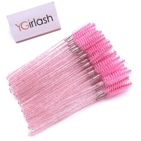 YGirlash 50Pcs Lash Swans Crystal Eyelash Applicator Disposable Diamond Handle Nylon Mascara Wands Brush Cosmetic Tools