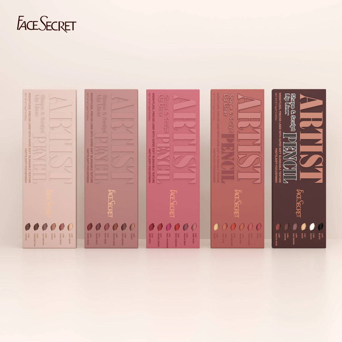 Face Secret Artist Shape Sculpt Lip Liner Pencil Set, Weightless Precise Liner with Super Soft Blendable Texture Matte Soft