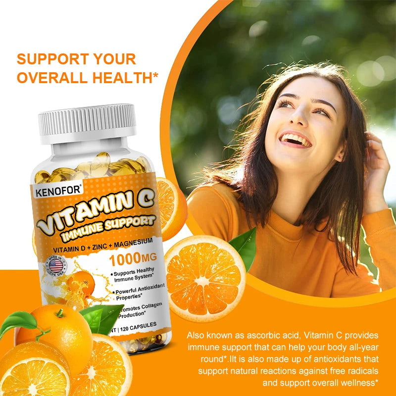 Vitamin C Capsules, Antioxidant, Support Immune System, Cellular Energy Production, Skin Brightening & Collagen Synthesis