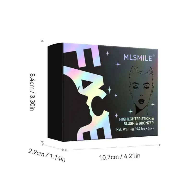 MLSMILE Highlight Contour 3-pack For 3D Makeup Brightening Skin Tone Face Blush Stick 3 Pcs Set 2025 New