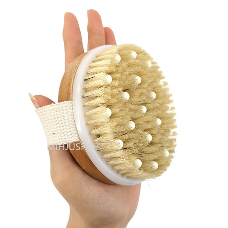 2 In 1 Dry Skin Body Massage Brush Natural Bristle Dead Skin Remover Anti Cellulite Exfoliates Blood Circulation Massage Tools