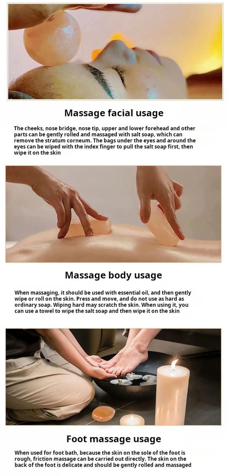 Himalayan Massage Salt Stones, Salt Soap, & Diverse Shaped Hot Compress Salt Soaps Specifically for Bathing & Facial Cleansing