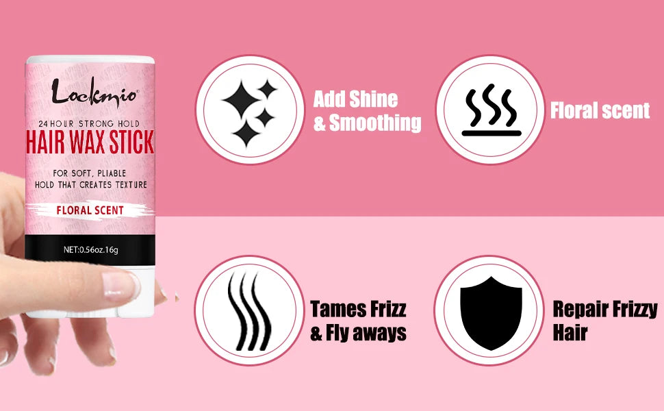 LOCKMIO Floral Scent Wax Stick Smoothing Strong Hold No-Greasy Gel Tames Frizz Broken Flyaway Hair Styling Pomade