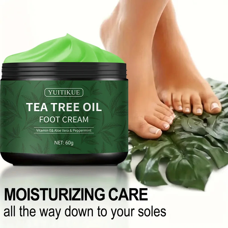 YUITIKUE Tea Tree Foot Cream 60g - 97%! Clinical Proof, Deeply Moisturizes & Soothes Feet, with Vitamin E, Aloe & Peppermint