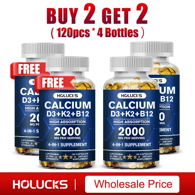 Calcium + D3 + K2 + B12 Capsules, Strength Bone & Teeth, Muscle Health, Replenish Joints, Support Immune Function
