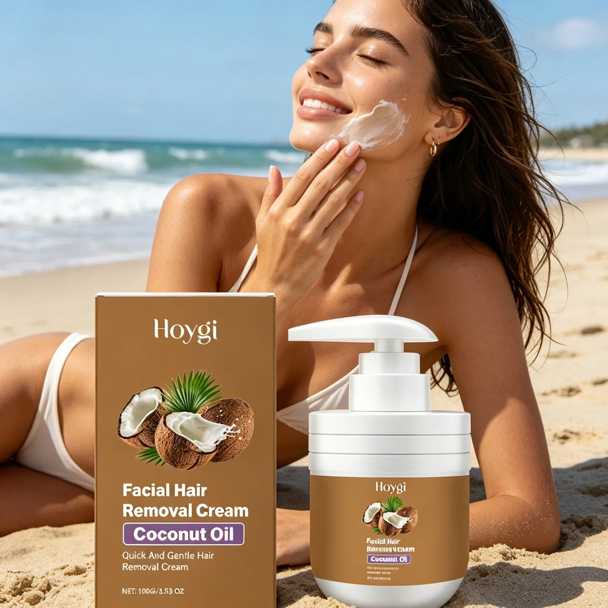 Hoygi Facial Hair Removal Cream for Sensitive Skin Care Upper Lip Hair Removal Coconut Oil Moisturizing Facial Depilatory Cream