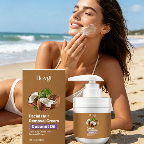 Hoygi Facial Hair Removal Cream for Sensitive Skin Care Upper Lip Hair Removal Coconut Oil Moisturizing Facial Depilatory Cream