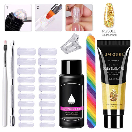 Limegirl Poly Nail UV Gel Set for Nails Quick Extension Building Soak Off UV Polys Nail Gel Kit Manicure Art  Decoration Tools