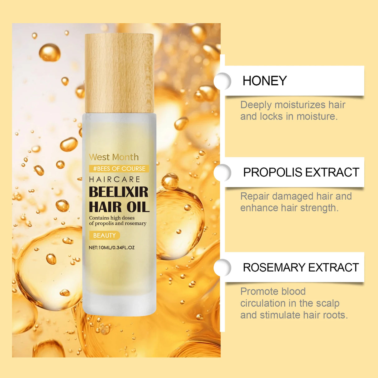 Honey Hair Oil Repair Dry Scalp Damaged Fragile Hair Helps Prevent Hair Loss Breakage Mild Formula Protects Health Hair 10ml
