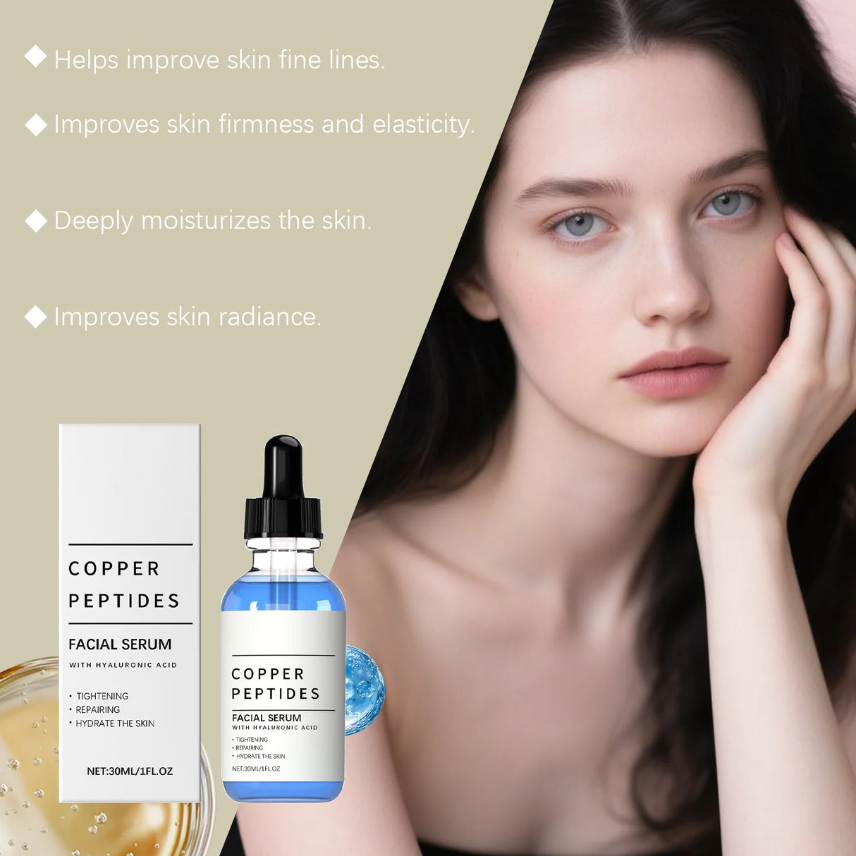 Copper Titanium Essence Hyaluronic Acid Serum For Sensitive Dry Moisturizing Brightening Soothing Face Skin Care Essence