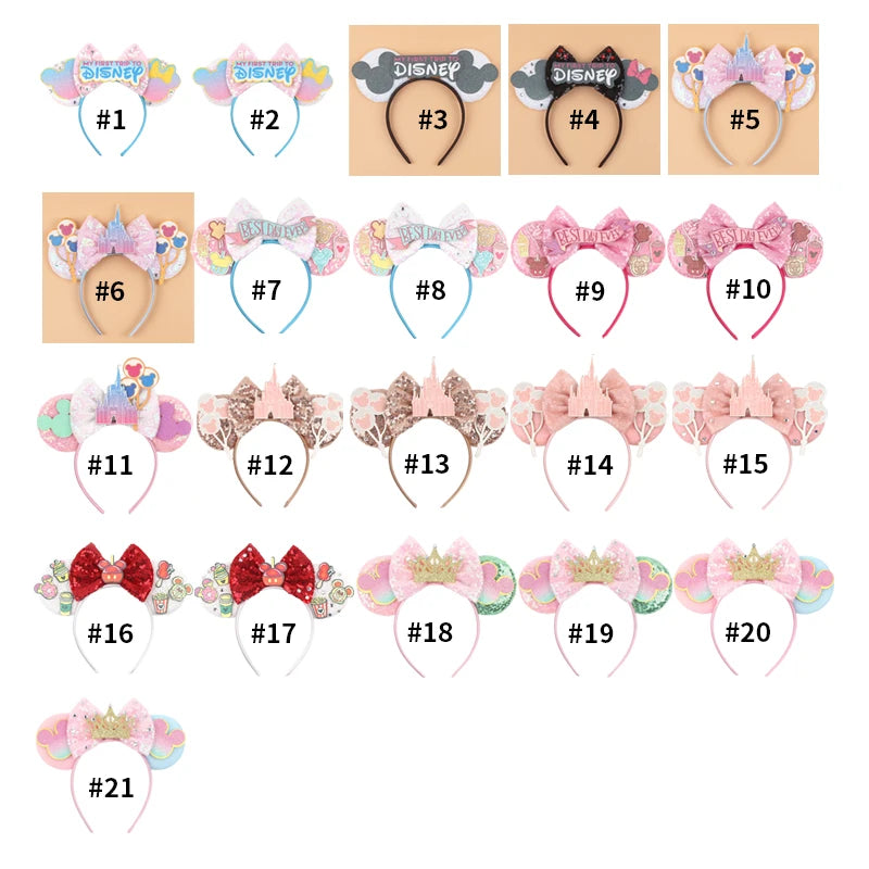 2026 Disney Trip Mickey Ears Headband For Girls Sequin Castle Bow Hairband Cartoon Character Cosplay Hair Accessories Kids Party