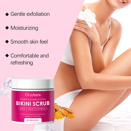 Bikini Area Exfoliator with 10% AHA+BHA & Turmeric For Bikini Underarm Area,Skin Moisturizing, Smoothing Exfoliating Body Scrub