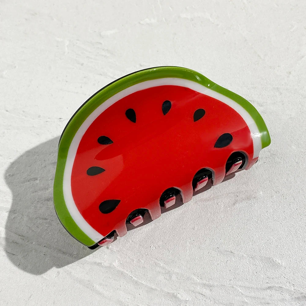 Cute Acrylic Watermelon Kiwifruit Lemon Fruits Large Size Hair Clip Claw For Women New Transparent Geometric Hair Accessories