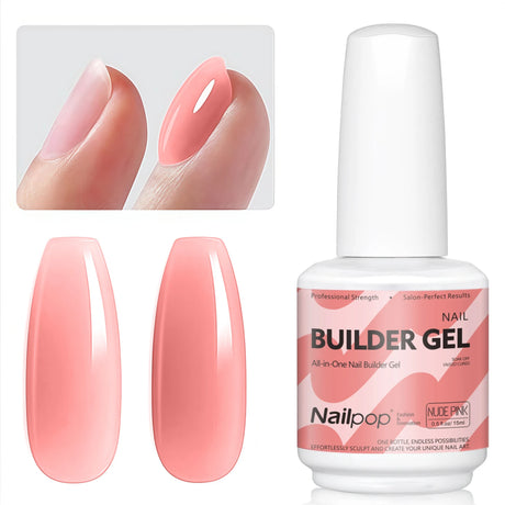 Nailpop 15ml Builder Gel Nail Polish for Nail Apex & Extension Strengthener Upgraded Soak Off UV Gel Rhinestone Glue 4 Colors