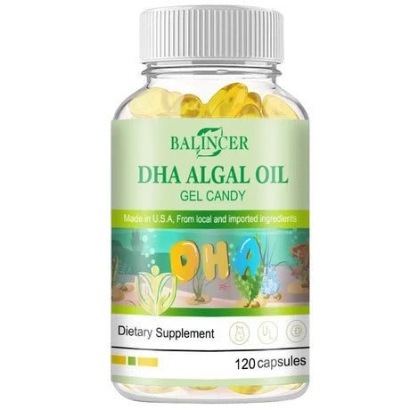 Algal Oil Omega 3 Softgels with DHA & EPA, Daily Nutritional Supplement, Supports Brain Cognitive Eye Heart & Skin Hair Wellness