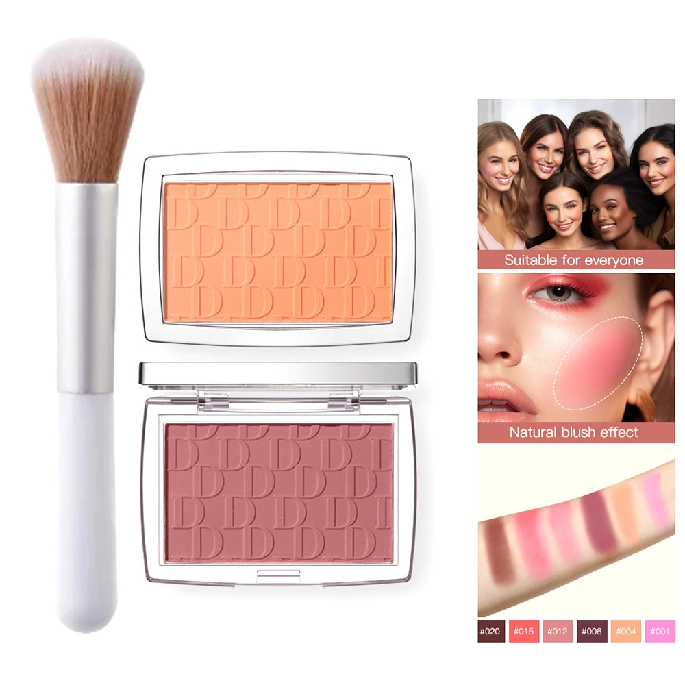 Matte Embossed Blush Palette High Pigmented Pink Coral Cheek Blush Powder With Professional Makeup Brush