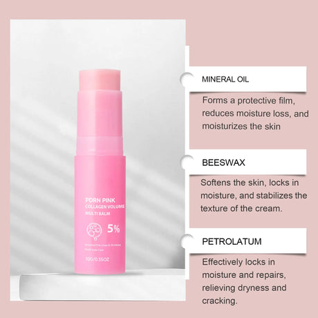PDRN Pink Collagen Volume Multi Balm Collagen Hydrating Stick for Face, Neck, Under Eyes, Lips, Lines Care Plumping&Firming Skin