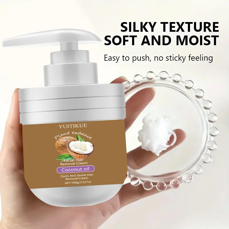 Facial Hair Removal Cream 100g - Quick & Gentle with Coconut Oil, for Lip Hair, Smooth Non-Sticky, Leaves No Black Spots