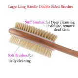 Massage with Long Wooden Handle Back Foot Scrubber Shower Brush Bristle Bath Brush Double Side Head Body Exfoliating Cleaner