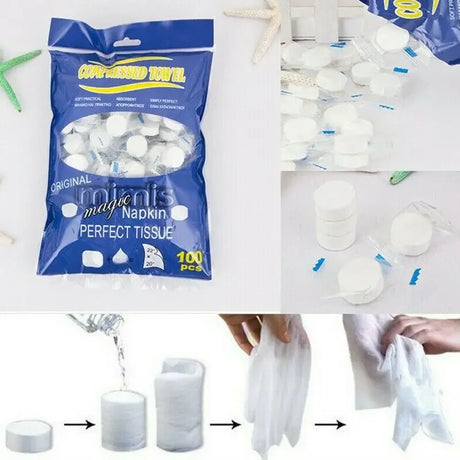 100pcs Compressed Towel Wet Wipes Paper Face Towel Tablet Disposable Napkin Portable Magic Towel Coin Tissues Make Up for Travel