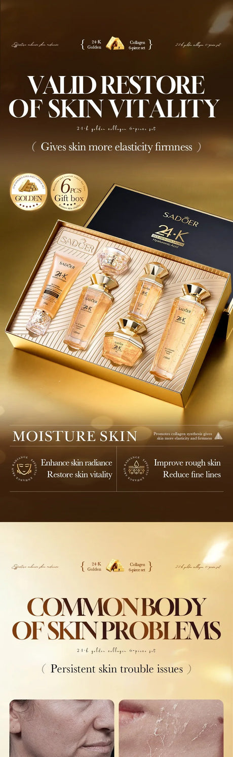 24K Gold Collagen Protein Skincare Set - Firming, Lifting Hydrating Face Kit for All Skin Types Skin Care