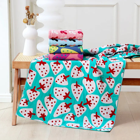 Two Three Layers Pure Cotton Gauze Bath Towel Adult Girl Kawaii Cartoon Towel 70x140cm Home Absorbent Bathroom Wrap Quick-Dry