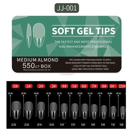 550pcs Soft Gel Nail Tips Medium Short Almond Coffin Full Cover Matte Extension Tool Acrylic Press on Nail French Manicure Decor