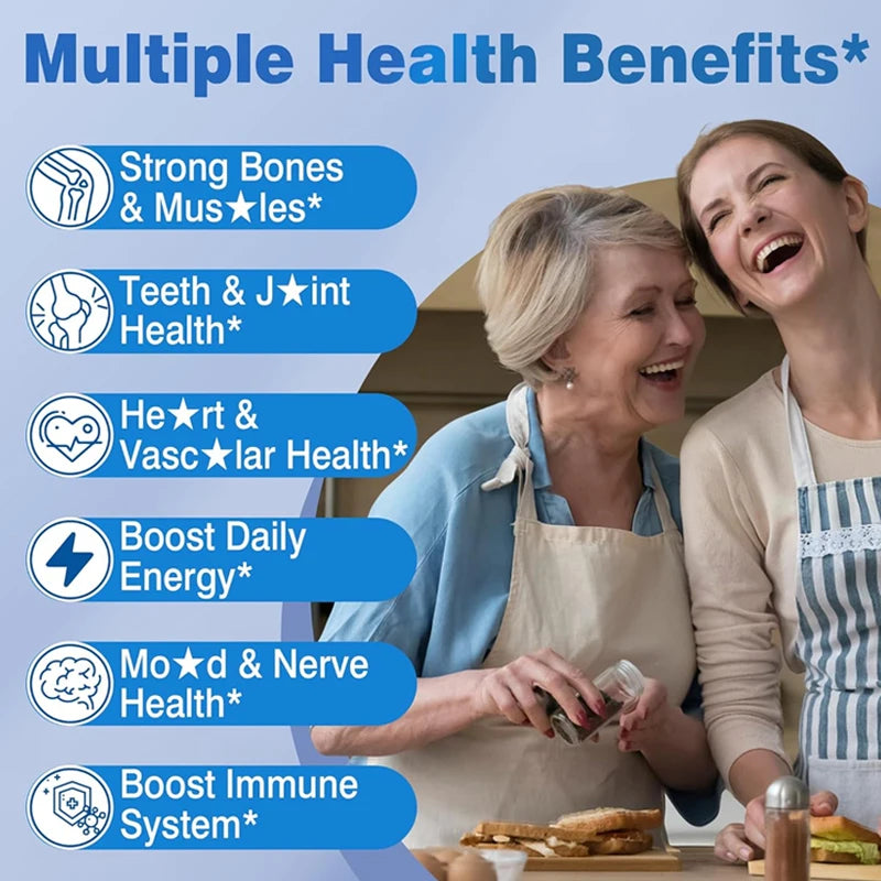 Calcium + D3 + K2 + B12 Capsules, Strength Bone & Teeth, Muscle Health, Replenish Joints, Support Immune Function