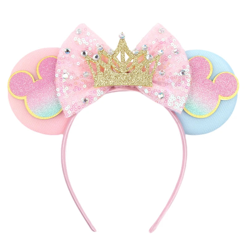 2026 Disney Trip Mickey Ears Headband For Girls Sequin Castle Bow Hairband Cartoon Character Cosplay Hair Accessories Kids Party